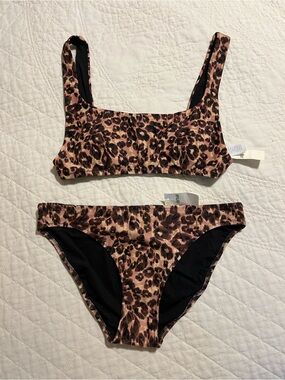 NWT Aerie Leopard Scoop Bikini, Size Small